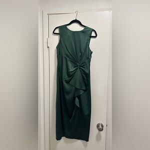 Vince Camuto Satin Tuck Waisted Green Midi Dress